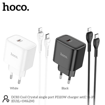 Chargeur rapide Hoco DC83 20W USB-C avec câble Lightning 1 m - Blanc