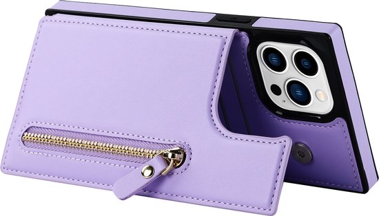 Apple iPhone 14 Pro Max Hoesje - Paars - Luxe Back Cover met Telefoonkoord en Rits