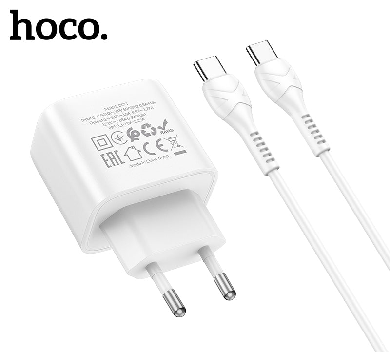 Hoco 25W USB-C Fast Charger with USB-C Cable 2m - White