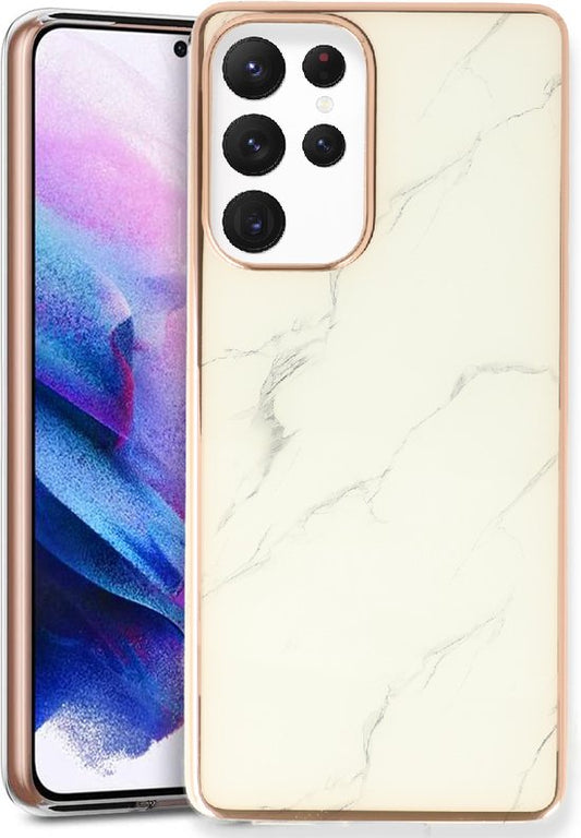 Samsung Galaxy S24 Ultra Case - White - Silicone Marble Back Cover