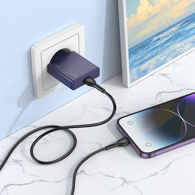 Hoco 30W USB-C Schnellladegerät mit USB-C-Kabel 1m - Titanium Blue