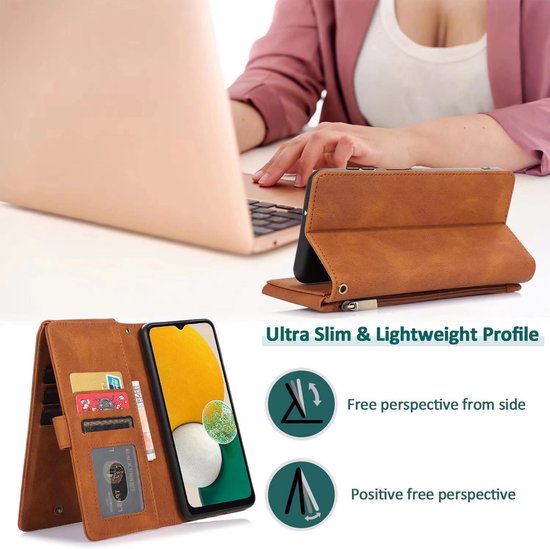 Apple iPhone 13 Pro Case - Brown - Extra Sturdy Luxury Wallet Case with Zip and Compartments