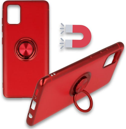 Samsung Galaxy A41 Hoesje - Rood - Siliconen Ring Kickstand Back Cover