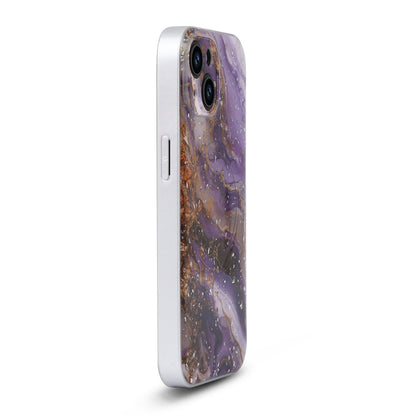 Apple iPhone 14 Hülle - Lila - Marmor-Glitzer-MagSafe-Backcover