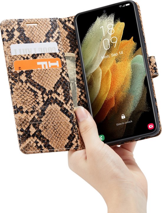 Samsung Galaxy S21 FE Hoesje - Beige - Snake Bookcase
