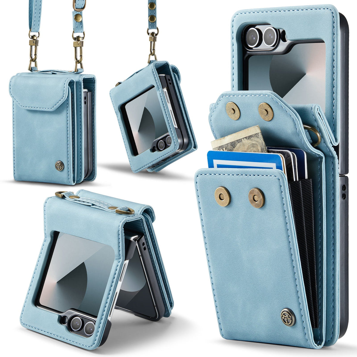 Samsung Galaxy Z Flip 7 FE Hoesje - Aqua Blue - Portemonnee Bookcase met Telefoonkoord