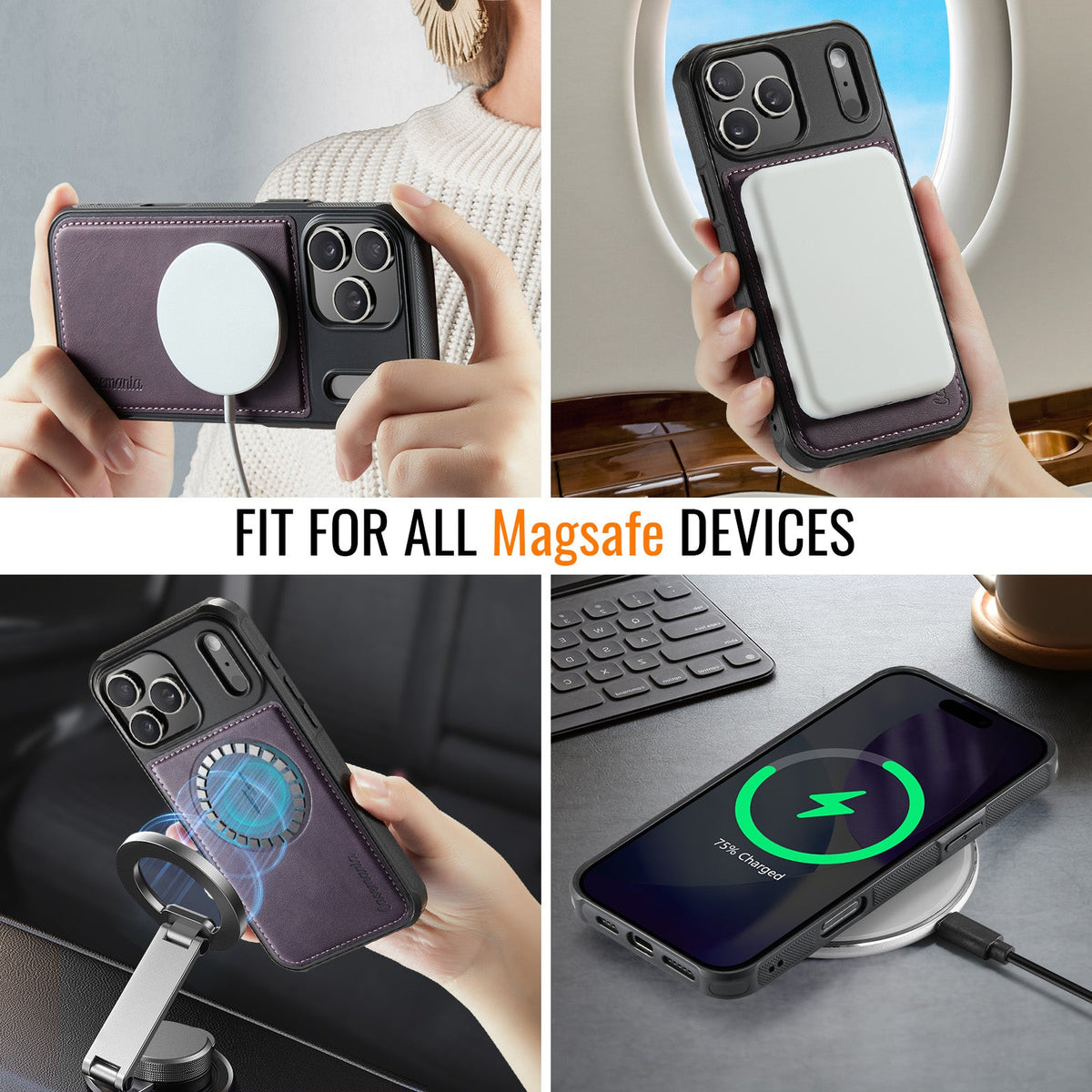 Coque Apple iPhone 17 Pro Max - Violet foncé - Étui arrière MagSafe en similicuir