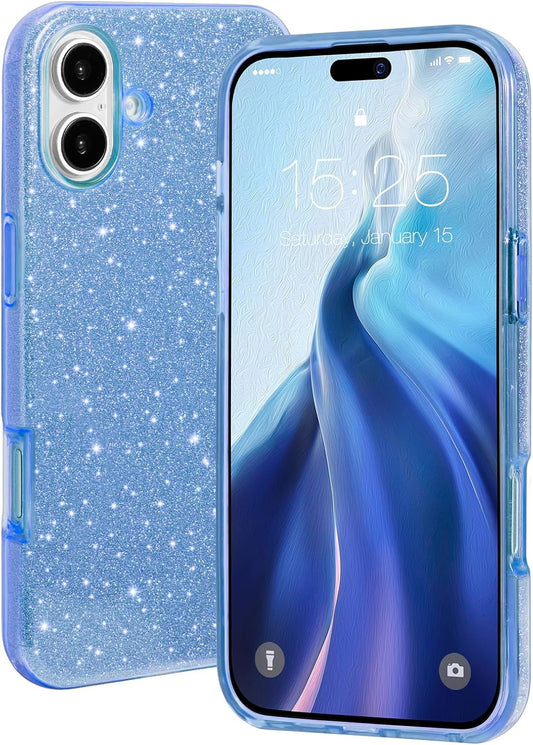 Apple iPhone 16 Plus Hülle - Blau - Glitzer-Backcover