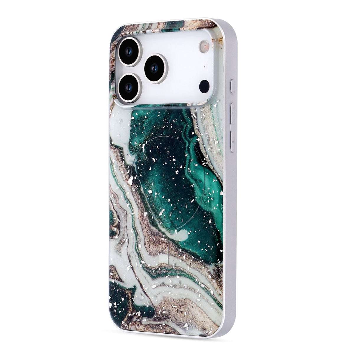 Apple iPhone 17 Pro Hoesje - Groen - Marmer Glitter MagSafe Back Cover