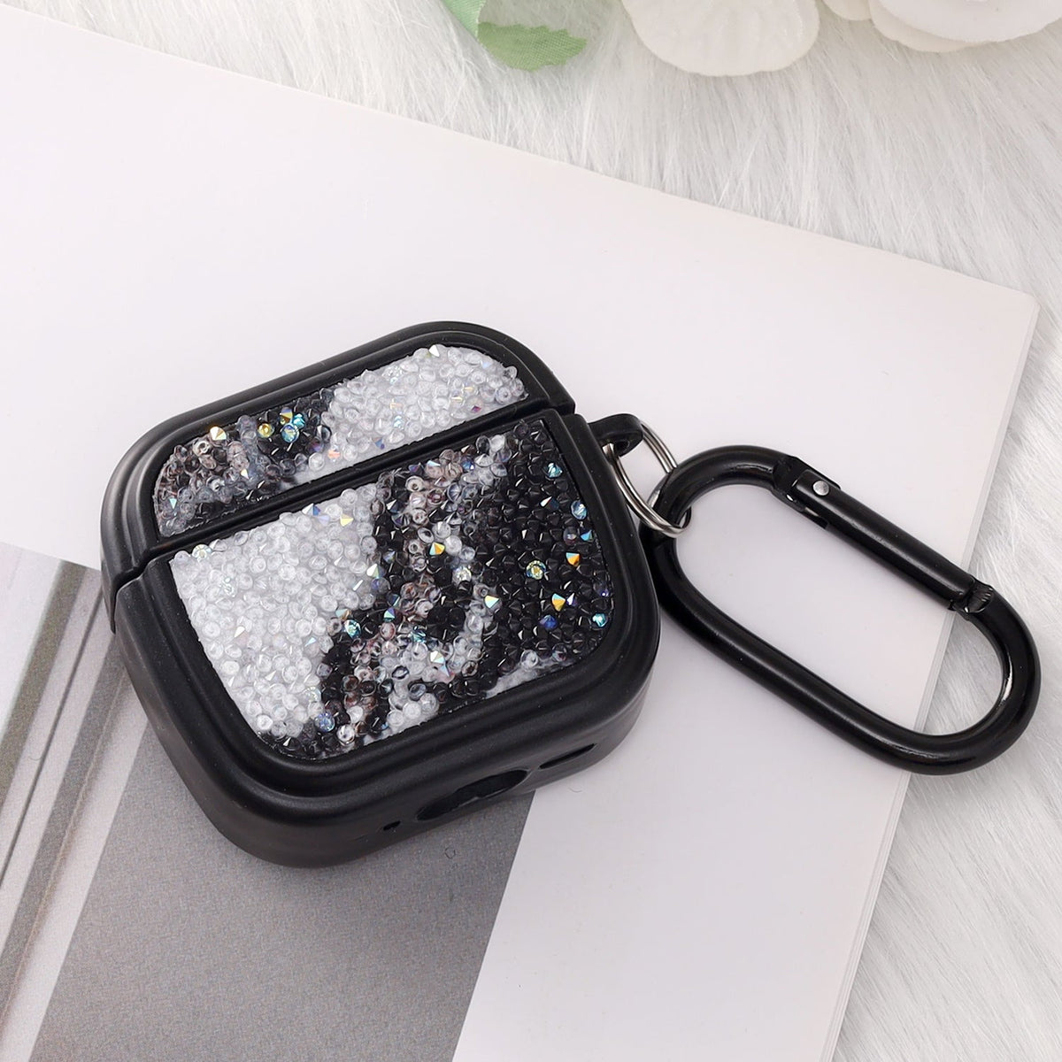 Étui pour Apple AirPods 4 - Marbre Diamant Pailleté avec Anneau - Noir
