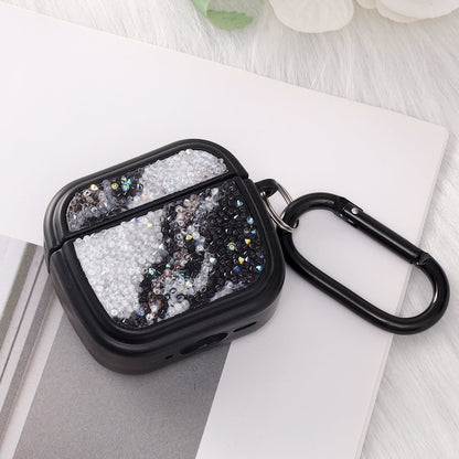 Étui pour Apple AirPods 4 - Marbre Diamant Pailleté avec Anneau - Noir