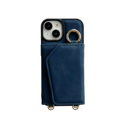 Apple iPhone 16 Hoesje - Navy Blue - Luxe Bookcase met Telefoonkoord