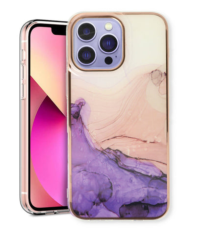 Apple iPhone 15 Pro Max Hoesje - Paars - Siliconen Marmer Back Cover