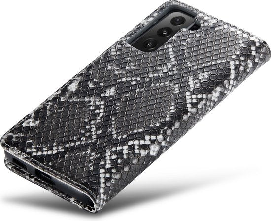 Samsung Galaxy S21 FE Hoesje - Zwart - Luxe Slangen Bookcase