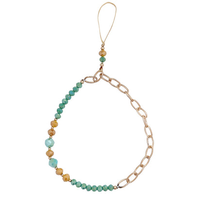 Casemania Universal Phone Chain - Gold-Coloured Links & Green Faceted Beads - Wrist Strap with Beads - Wristlet Strap - Sturdy Mobile Armband