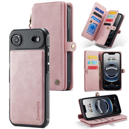 Apple iPhone Air Case - Pale Pink - Luxury 2-in-1 Wallet Case with 10 Card Slots and Wrist Strap