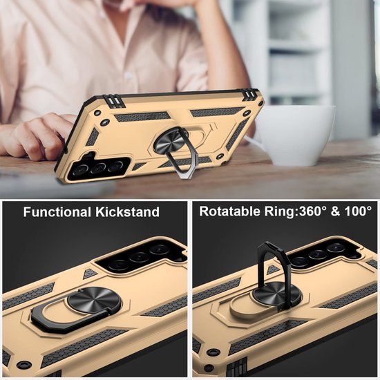 Samsung Galaxy S22 Plus Hoesje - Goud - Armor Kickstand Back Cover