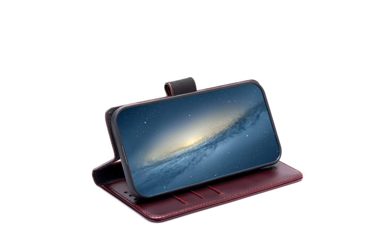 Apple iPhone Air Hülle - Maroon Red - Echtleder-Klapphülle mit Kartenfach