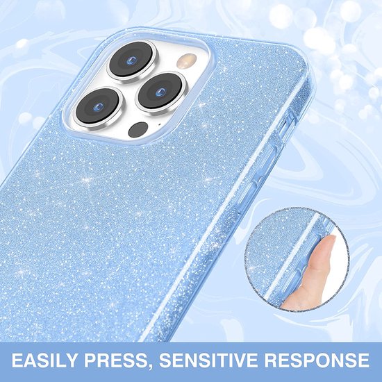 Apple iPhone 13 Pro Hoesje - Blauw - Glitter MagSafe Back Cover