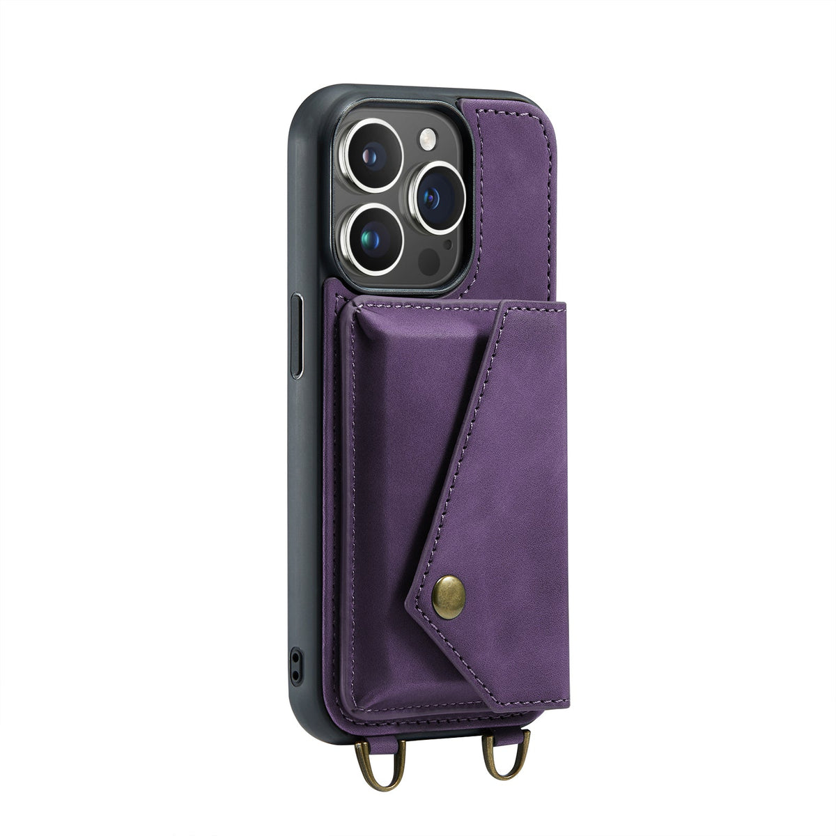 Apple iPhone 15 Pro Hoesje - Dark Purple - Luxe Back Cover met Telefoonkoord