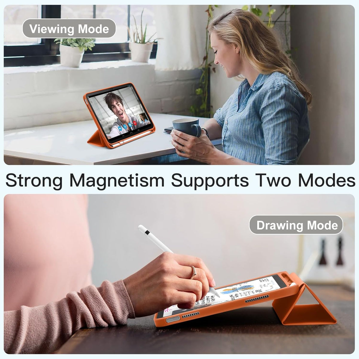 iPad A16 Tablet Case - Orange - Pen Slot Smart Cover