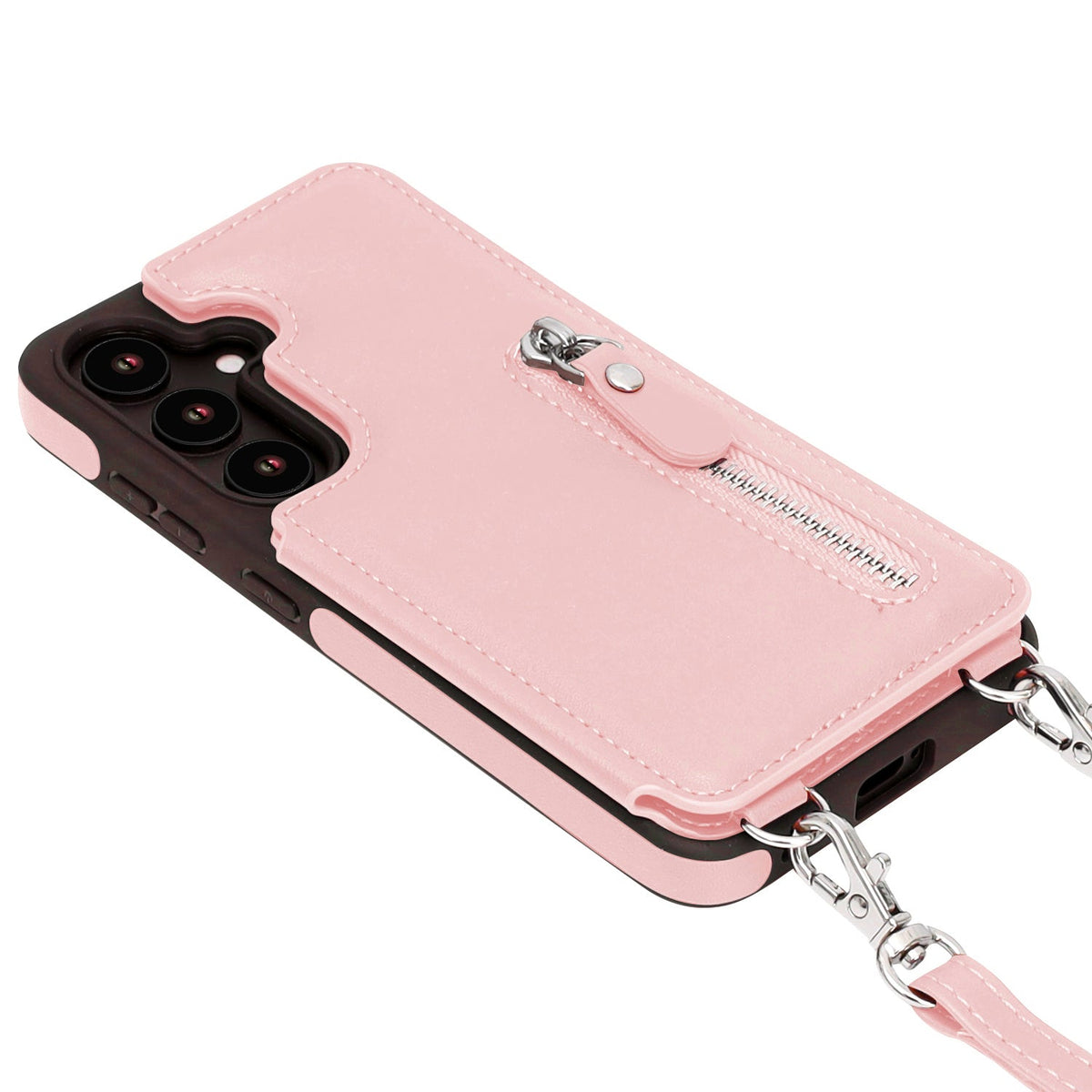 Samsung Galaxy A16 Hoesje - Roze - Luxe Back Cover met Telefoonkoord en Rits