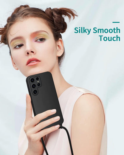 Samsung Galaxy S24 Ultra Hoesje - Zwart - Siliconen Back Cover met Telefoonkoord