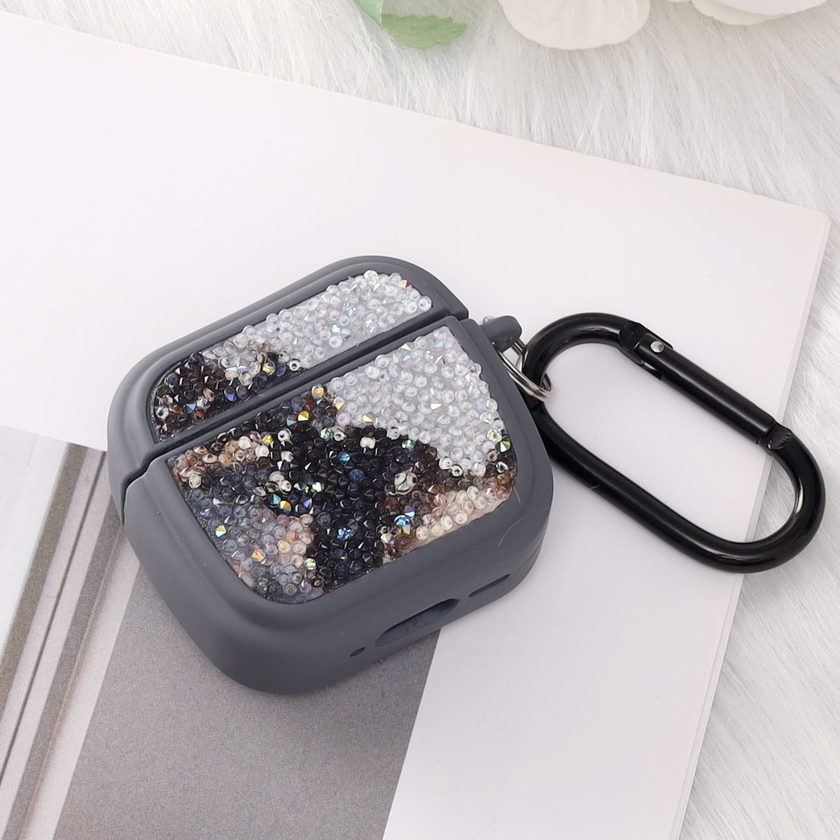 Apple AirPods 4 Hoesje - Diamant Marmer Glitter met Ring - Grijs