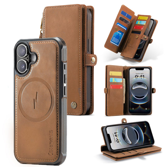 Apple iPhone 17 Hülle - Sienna Brown - Luxus-2-in-1-Klapphülle mit 10 Kartenfächern und Handschlaufe