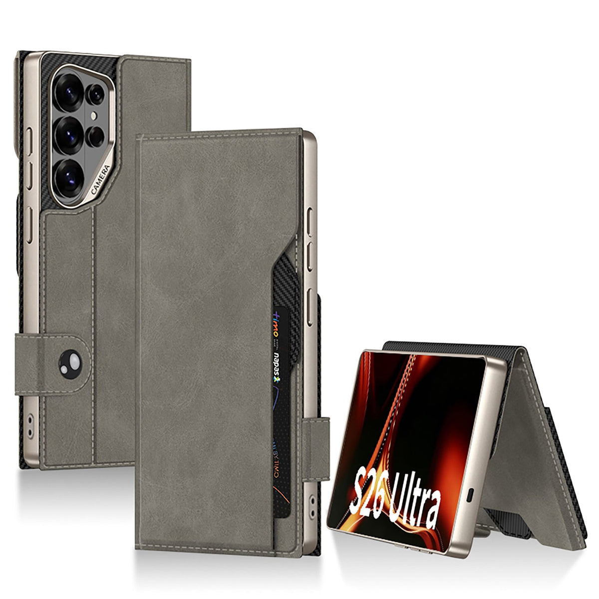 Samsung Galaxy S26 Ultra Hoesje - Grijs - Luxe Kunstlederen Portemonnee Bookcase