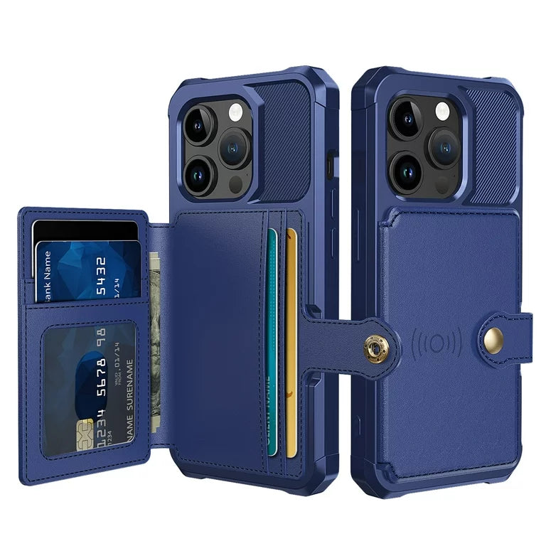 Apple iPhone 15 Pro Hoesje - Blauw - Back Cover met Pasjeshouder