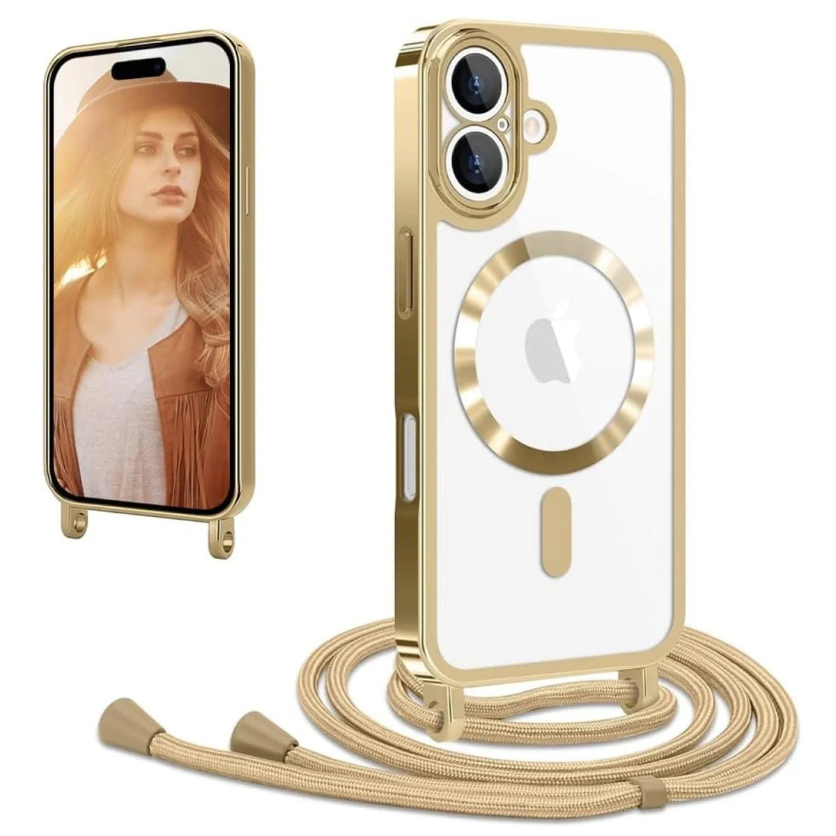 iPhone 17 Hoesje - Goud - Siliconen MagSafe Back Cover met Telefoonkoord