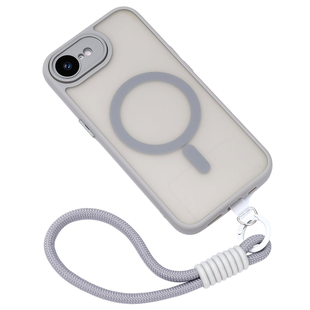 Apple iPhone 16e Case - Grey with Wrist Band - Matte Armor MagSafe Back Cover with Phone Strap