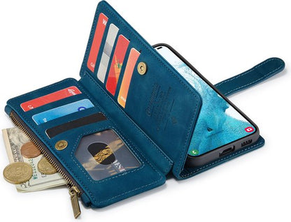 Samsung Galaxy S23 Plus Hülle - Navy Blue - Luxus-Klapphülle mit Kartenfach und Reißverschluss