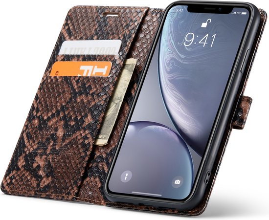 Apple iPhone XR Hoesje - Bruin - Slangen Bookcase