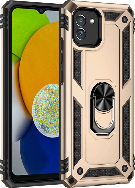 Samsung Galaxy A03 Hoesje - Goud - Armor Kickstand Back Cover