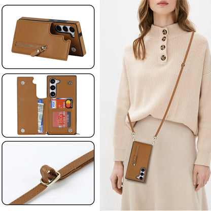 Samsung Galaxy S23 Plus Hoesje - Bruin - Luxe Back Cover met Telefoonkoord en Rits