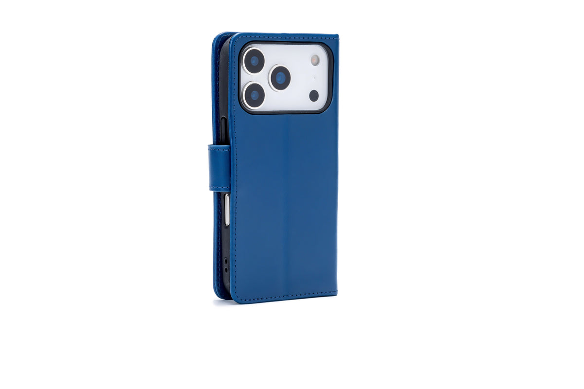 Apple iPhone 17 Pro Hoesje - Navy Blue - Echt Leren Bookcase