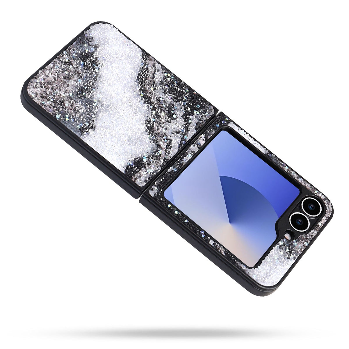 Samsung Galaxy Z Flip 6 Hoesje - Marmer Zwart - Diamant Marmer Glitter Back Cover