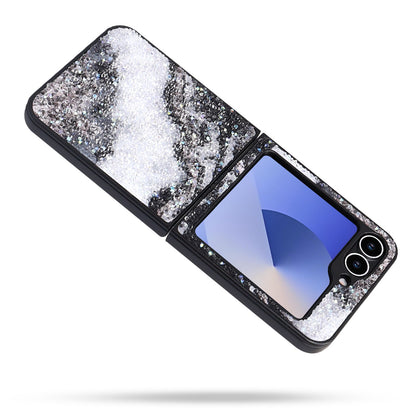Samsung Galaxy Z Flip 6 Hoesje - Marmer Zwart - Diamant Marmer Glitter Back Cover