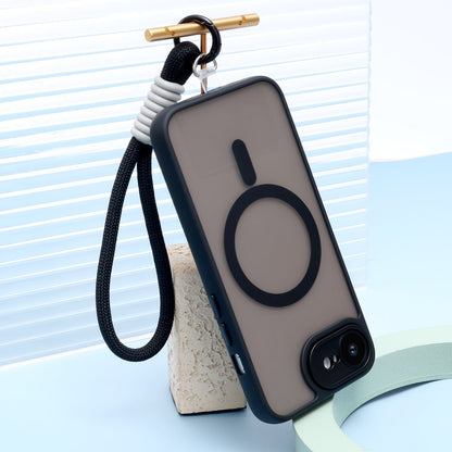 iPhone 16e Hoesje - Zwart - Matte Armor MagSafe Back Cover met Pols Bandje
