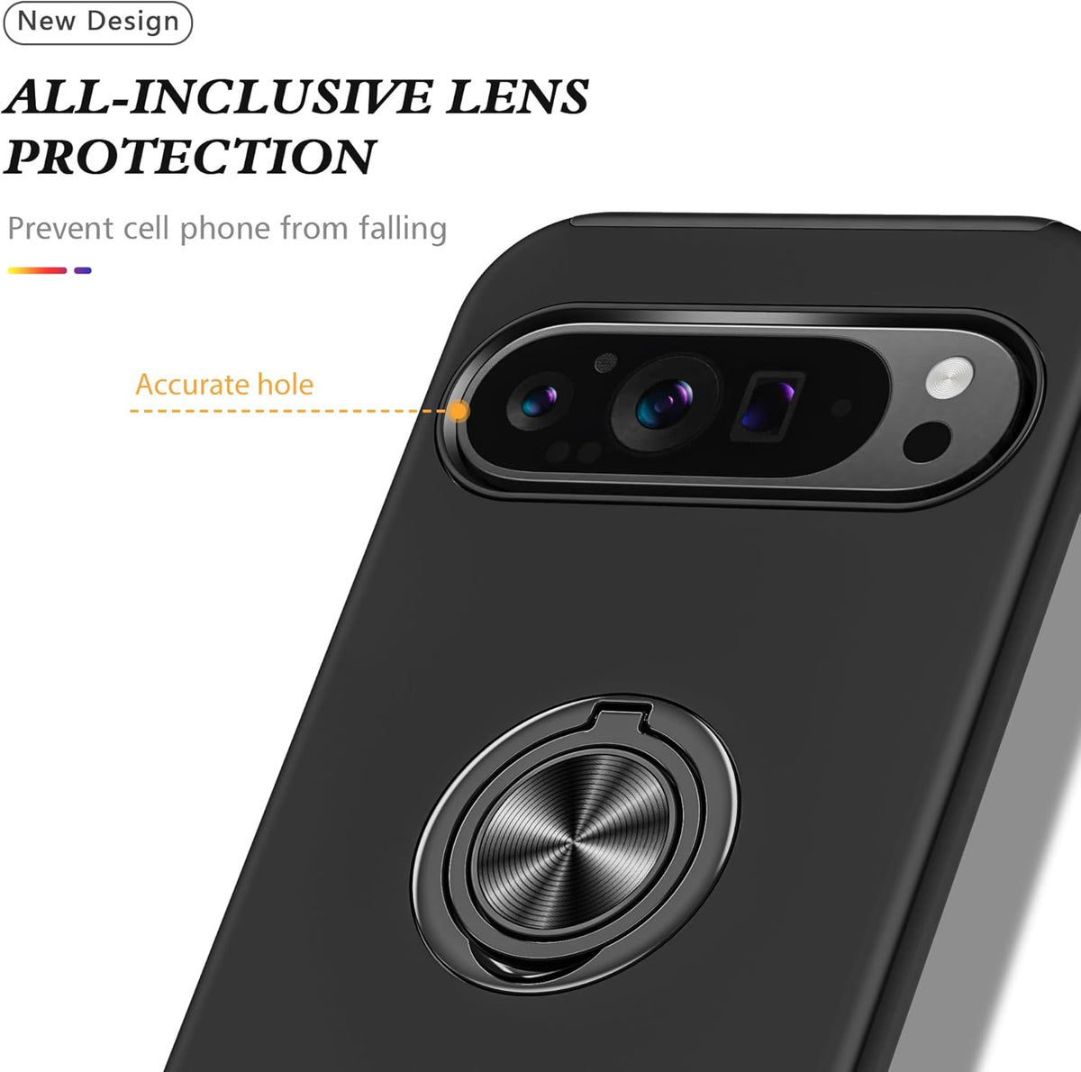 Google Pixel 9 Pro XL Hoesje - Zwart - Ring Kickstand Back Cover