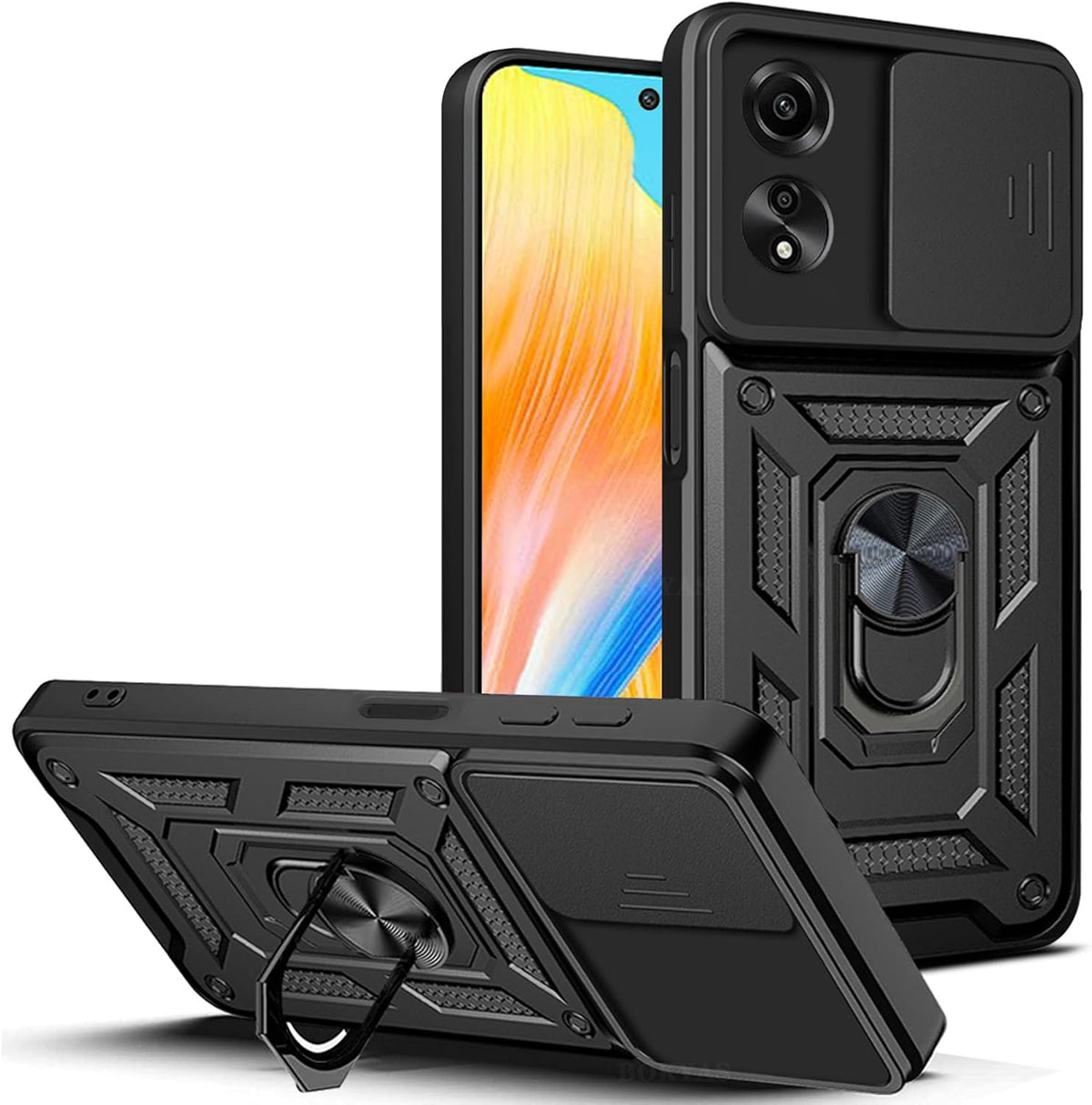 Oppo A58 Hoesje - Zwart - Armor Kickstand en Camera Bescherming Back Cover