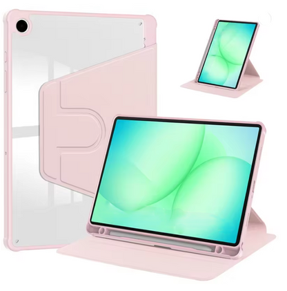 Samsung Galaxy Tab A11 Plus / A9 Plus Tablet-Hülle - Rosa - 360° drehbares Tablet-Cover mit transparenter Rückseite