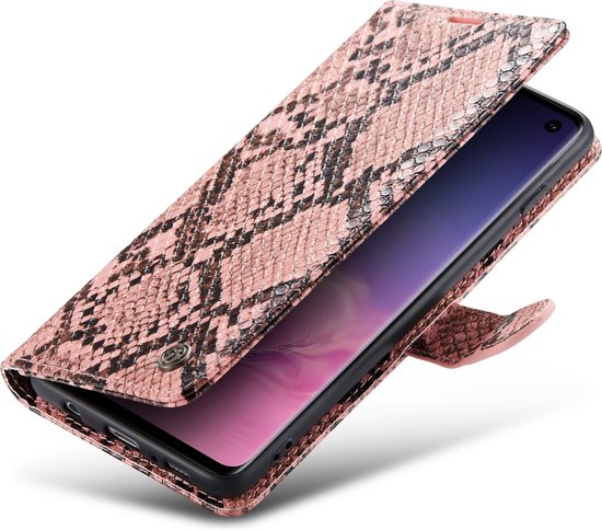 Samsung Galaxy S10+ Hoesje - Roze - Luxe Slangen Bookcase