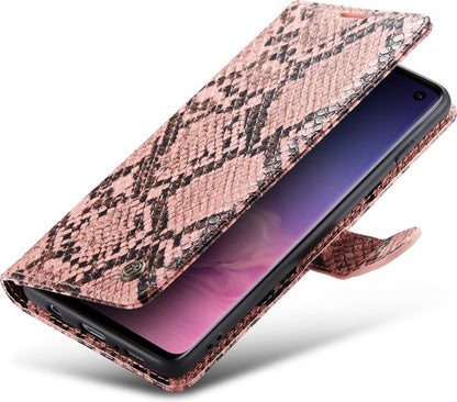 Samsung Galaxy S10+ Hoesje - Roze - Luxe Slangen Bookcase