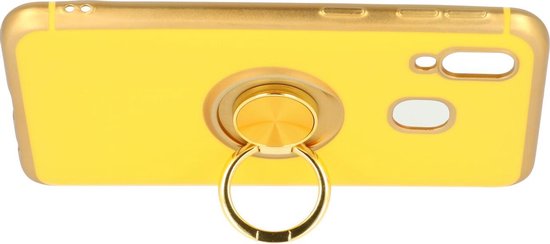 Samsung Galaxy A40 Hoesje - Geel - Siliconen Ring Kickstand Back Cover