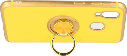 Samsung Galaxy A40 Hoesje - Geel - Siliconen Ring Kickstand Back Cover