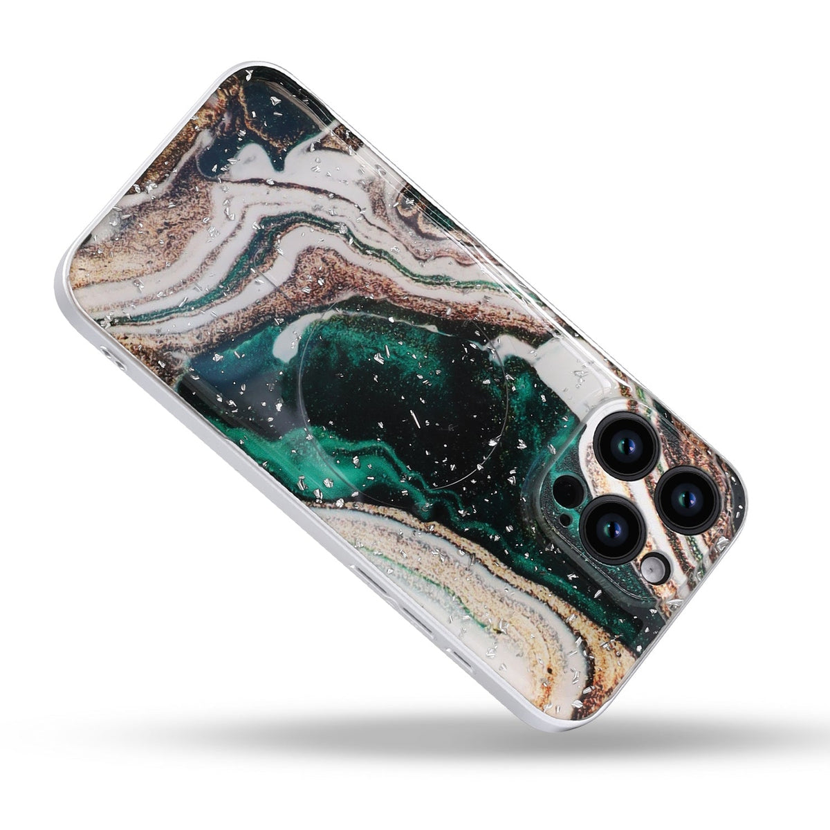 Apple iPhone 15 Pro Max Hoesje - Groen - Marmer Glitter MagSafe Back Cover