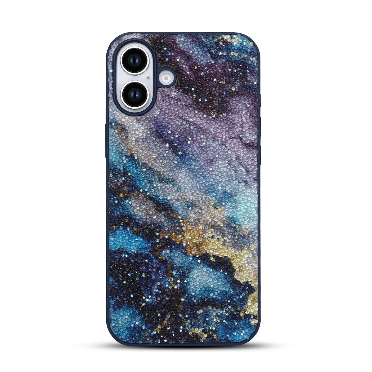 Apple iPhone 16 Plus Hoesje - Blauw - Diamant Marmer Glitter Back Cover